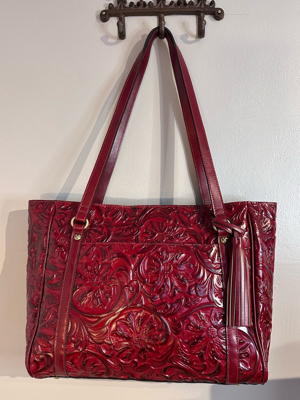 Patricia Nash Mariella Leather Tooled Tote Bag Maroon NEW Style P1570637 $230